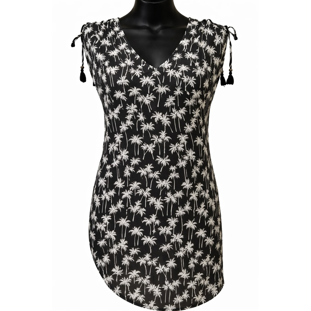 Talbots Womens Swimsuit Beach Cover Up Tunic Dress Small Black Palm Tree Print